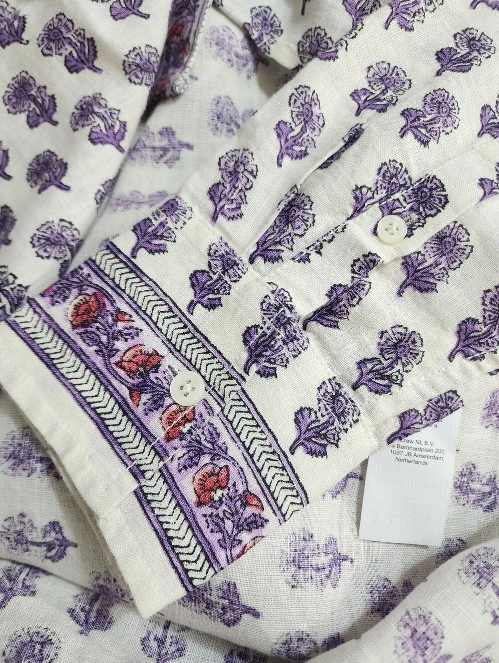 J.Crew Garcon Linen Shirt Lilac Block Print Boho Indian Floral NWT Size 8